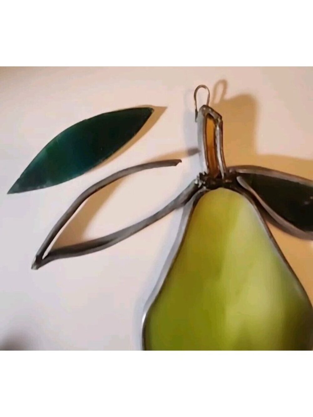 AS IS READ Stained Glass Pear Suncatcher Fruit Window Hanging NEEDS REPAIR